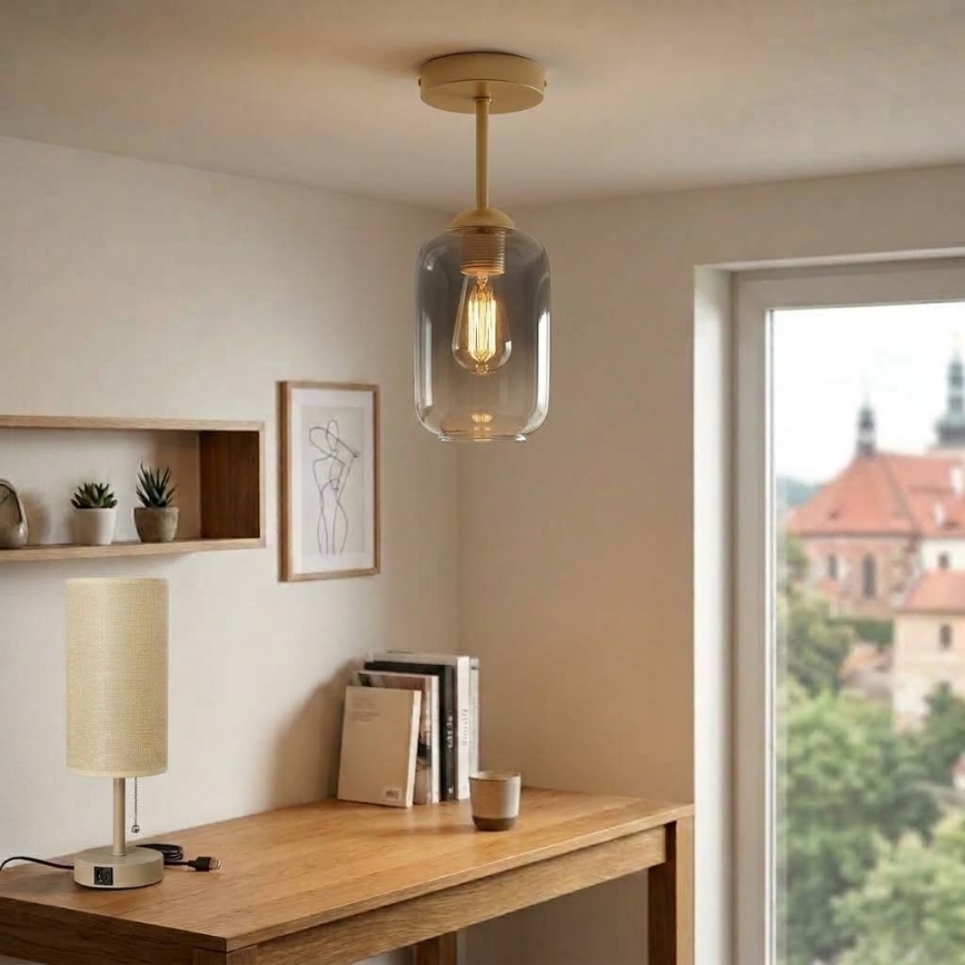 BRILAGI - LED Επιφανειακό φωτιστικό οροφής RETRO GLASS 1xE27/60W/230V Ø 14 εκ. μπεζ/καπνιστό γκρι