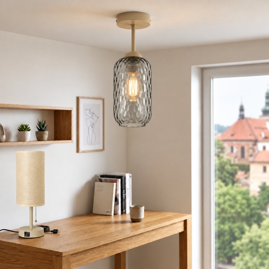 BRILAGI - LED Επιφανειακό φωτιστικό οροφής RETRO GLASS 1xE27/60W/230V διάμ. 14 εκ. μπεζ/καπνιστό γκρι