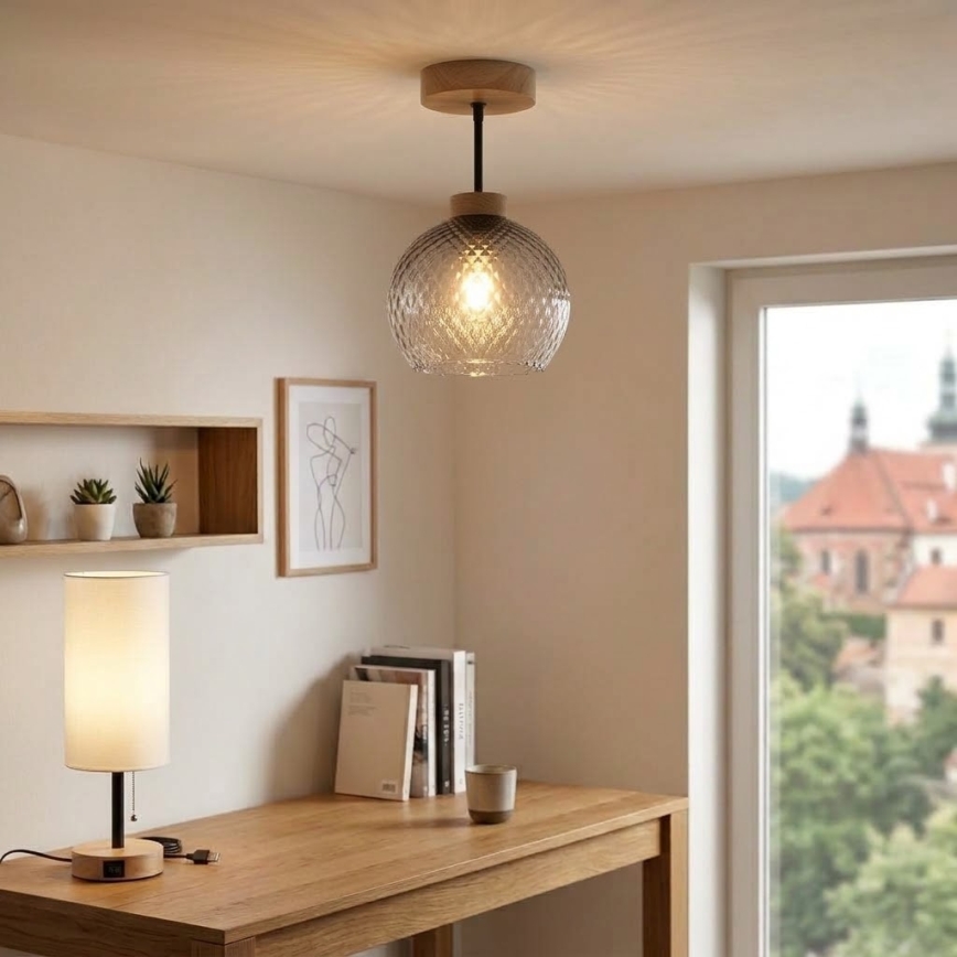 BRILAGI - LED Επιφανειακό φωτιστικό οροφής RETRO GLASS 1xE27/60W/230V Ø 18 cm δρυς/καπνιστό γκρι
