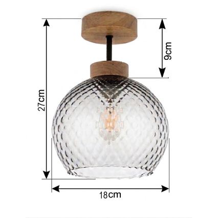 BRILAGI - LED Επιφανειακό φωτιστικό οροφής RETRO GLASS 1xE27/60W/230V Ø 18 cm δρυς/καπνιστό γκρι