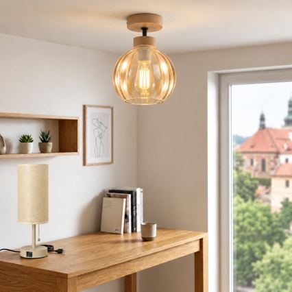 BRILAGI - LED φωτιστικό οροφής εφαρμοστό RETRO GLASS 1xE27/60W/230V Ø 18 cm δρυς/καπνιστό μπεζ
