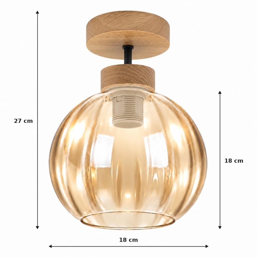 BRILAGI - LED φωτιστικό οροφής εφαρμοστό RETRO GLASS 1xE27/60W/230V Ø 18 cm δρυς/καπνιστό μπεζ