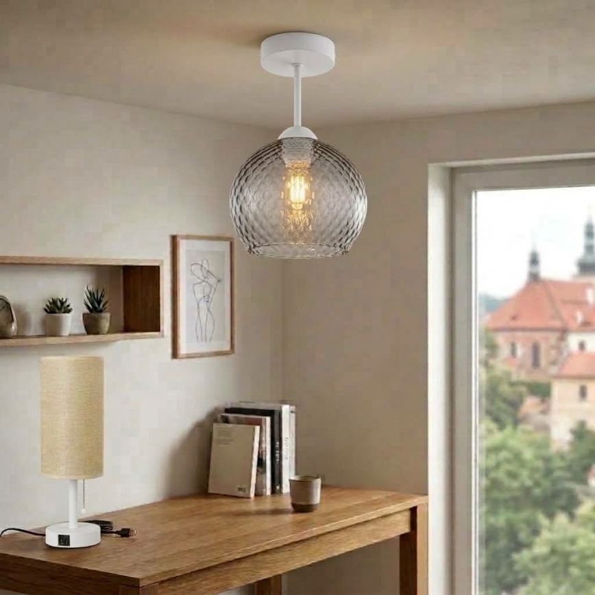 BRILAGI - LED Επιφανειακός πολυέλαιος RETRO GLASS 1xE27/60W/230V διάμ. 25 cm λευκό/καπνιστό γκρι