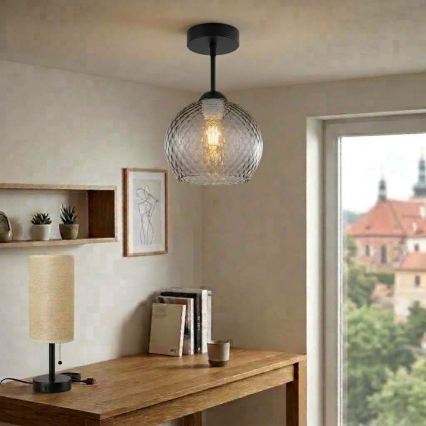 BRILAGI - LED επιφανειακό φωτιστικό οροφής RETRO GLASS 1xE27/60W/230V Ø 25 cm μαύρο/καπνιστό γκρι
