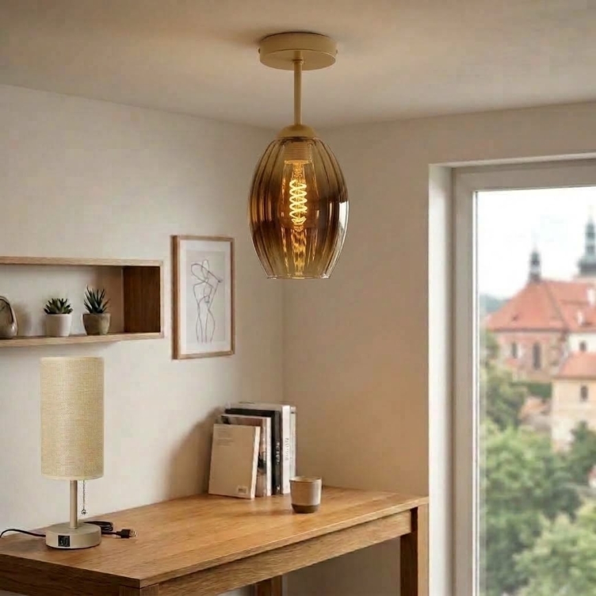 BRILAGI - LED Πλαφονιέρα RETRO GLASS 1xE27/60W/230V διάμ. 17 εκ. μπεζ/καπνιστό μπεζ