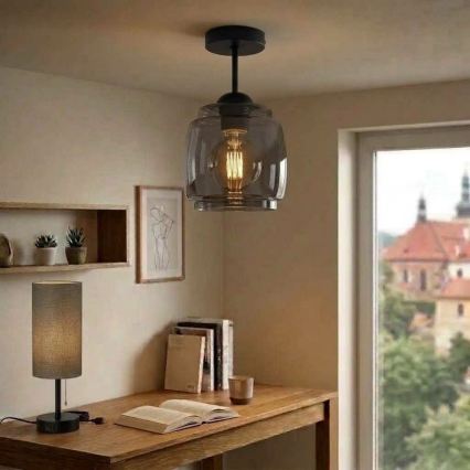 BRILAGI - LED επιφανειακό φωτιστικό οροφής RETRO GLASS 1xE27/60W/230V Ø 26 cm μαύρο/καπνιστό γκρι