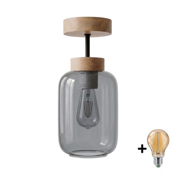 BRILAGI - LED επιφανειακό φωτιστικό οροφής RETRO GLASS 1xE27/60W/230V Ø 14 cm δρυς/καπνιστό γκρι