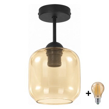 BRILAGI - LED Επιφανειακό φωτιστικό οροφής RETRO GLASS 1xE27/60W/230V Ø 14 cm μαύρο/καπνιστό μπεζ
