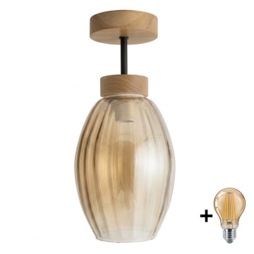 BRILAGI - LED Επιφανειακό φωτιστικό οροφής RETRO GLASS 1xE27/60W/230V Ø 17 cm δρυς/καπνιστό μπεζ