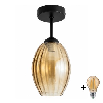 BRILAGI - LED Επιφανειακό φωτιστικό οροφής RETRO GLASS 1xE27/60W/230V διάμ. 17 cm μαύρο/καπνιστό μπεζ