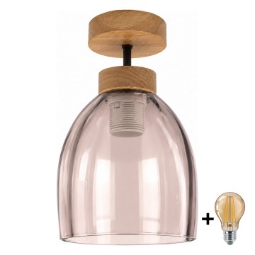 BRILAGI - LED επιφανειακό φωτιστικό οροφής RETRO GLASS 1xE27/60W/230V διάμ. 17 εκ. δρυς/καπνιστό μπεζ