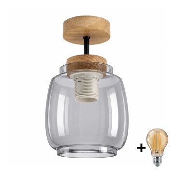 BRILAGI - LED Επιφανειακό φωτιστικό οροφής RETRO GLASS 1xE27/60W/230V διάμ. 26 εκ. δρυς/καπνιστό γκρι