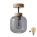 BRILAGI - LED Επιφανειακός πολυέλαιος RETRO GLASS 1xE27/60W/230V Ø 14 cm δρυς/καπνιστό γκρι