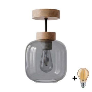 BRILAGI - LED Επιφανειακός πολυέλαιος RETRO GLASS 1xE27/60W/230V Ø 14 cm δρυς/καπνιστό γκρι