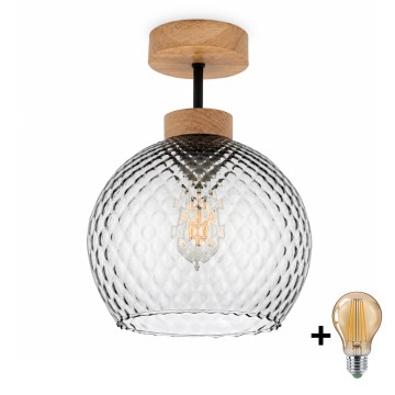 BRILAGI - LED επικαθήμενο φωτιστικό οροφής RETRO GLASS 1xE27/60W/230V Ø 25 cm δρυς/καπνιστό γκρι