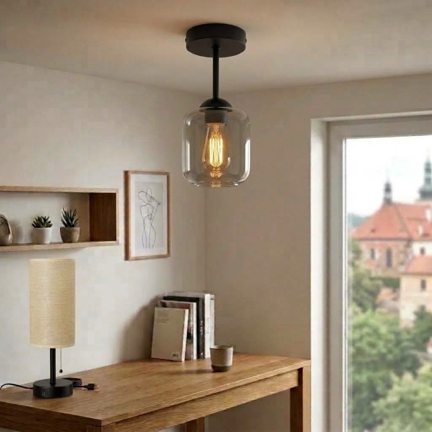 BRILAGI - LED επιφανειακό φωτιστικό οροφής RETRO GLASS 1xE27/60W/230V Ø 14 cm μαύρο/καπνιστό γκρι