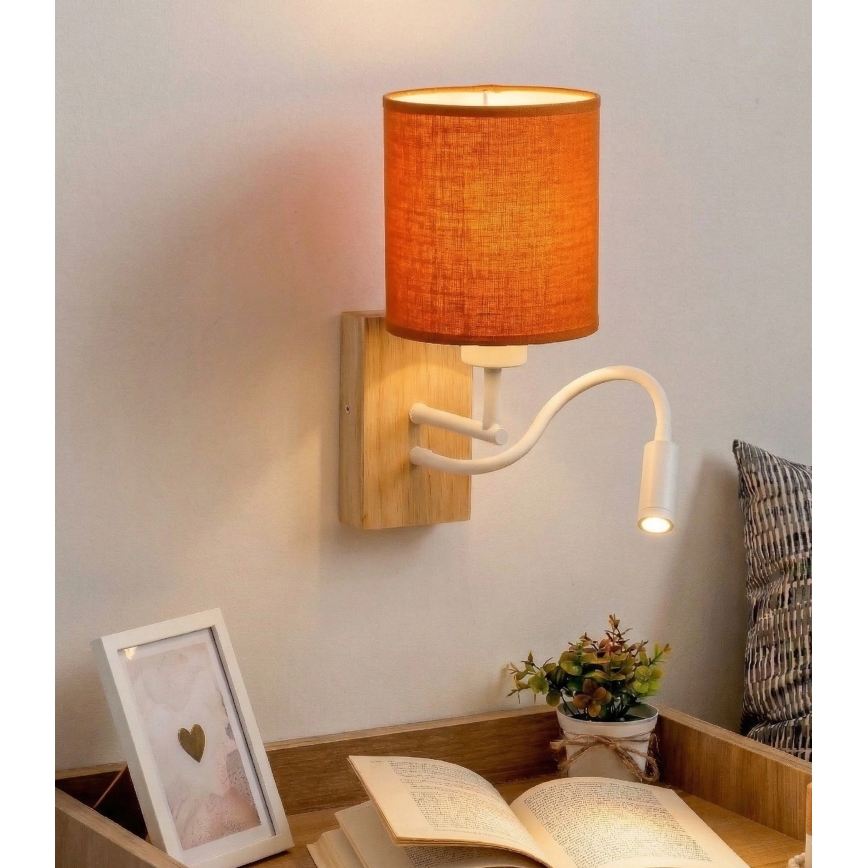 Brilagi - LED ευέλικτο επιτοίχιο φωτιστικό NUBILA WOOD 1xE27/25W/230V + LED/3W δρυς/λευκό/πορτοκαλί