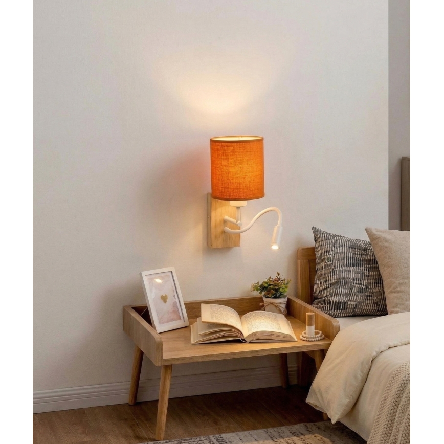 Brilagi - LED ευέλικτο επιτοίχιο φωτιστικό NUBILA WOOD 1xE27/25W/230V + LED/3W δρυς/λευκό/πορτοκαλί