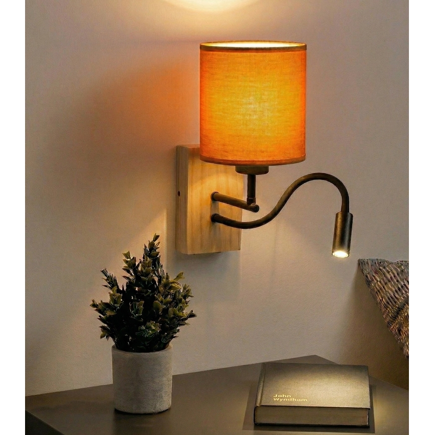 Brilagi - Ευέλικτη επιτοίχια λάμπα LED NUBILA WOOD 1xE27/25W/230V + LED/3W δρυς/μαύρο/πορτοκαλί
