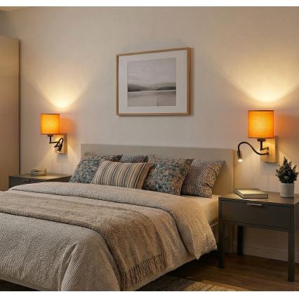 Brilagi - Ευέλικτη επιτοίχια λάμπα LED NUBILA WOOD 1xE27/25W/230V + LED/3W δρυς/μαύρο/πορτοκαλί