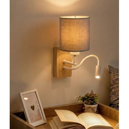 Brilagi - LED ευλύγιστο επιτοίχιο φωτιστικό NUBILA WOOD 1xE27/25W/230V + LED/3W δρυς/λευκό/ανοιχτό γκρι
