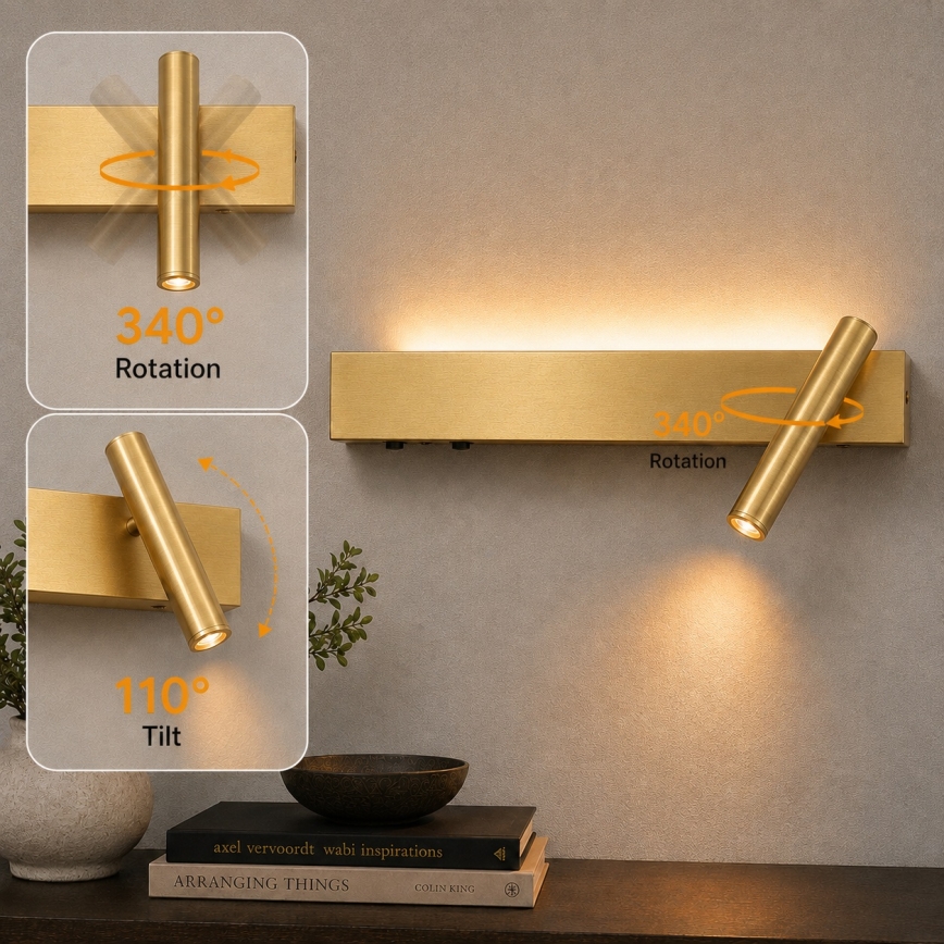 Brilagi - LED Επιτοίχιο φωτιστικό σποτ ARLIX LED/3W/230V + LED/7W χρυσό CRI 90