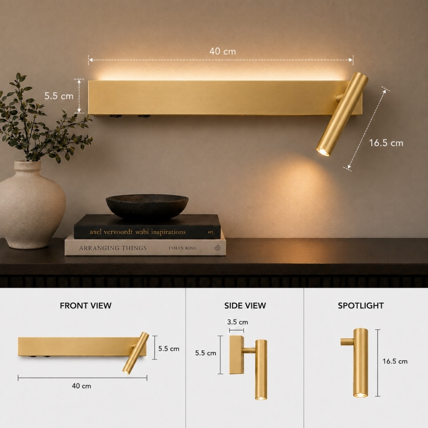 Brilagi - LED Επιτοίχιο φωτιστικό σποτ ARLIX LED/3W/230V + LED/7W χρυσό CRI 90