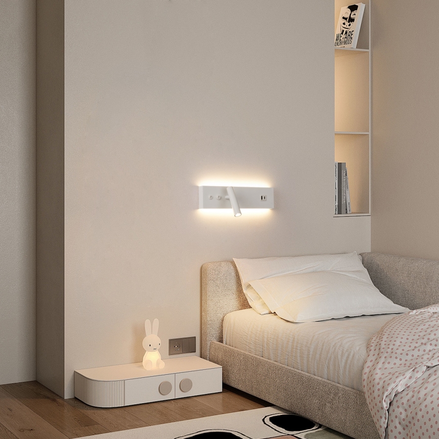 Brilagi - Επιτοίχιο LED σποτ με θύρα USB NOCTIS LED/3W/230V + LED/9W λευκό