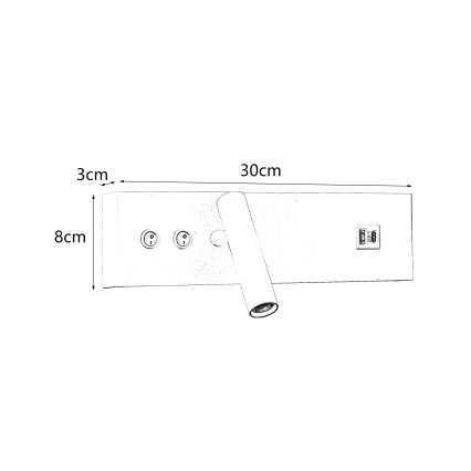 Brilagi - Επιτοίχιο LED σποτ με θύρα USB NOCTIS LED/3W/230V + LED/9W λευκό