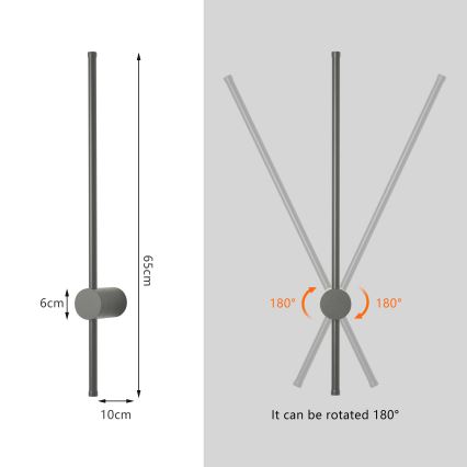 Brilagi - LED εξωτερικό επιτοίχιο φωτιστικό AURA LED/12W/230V 3000K IP54 65 cm ανθρακί CRI 90