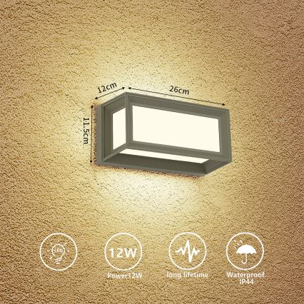 Brilagi - LED Εξωτερικό επιτοίχιο φωτιστικό PARKER LED/12W/230V 3000/4500/6000K γκρι IP44