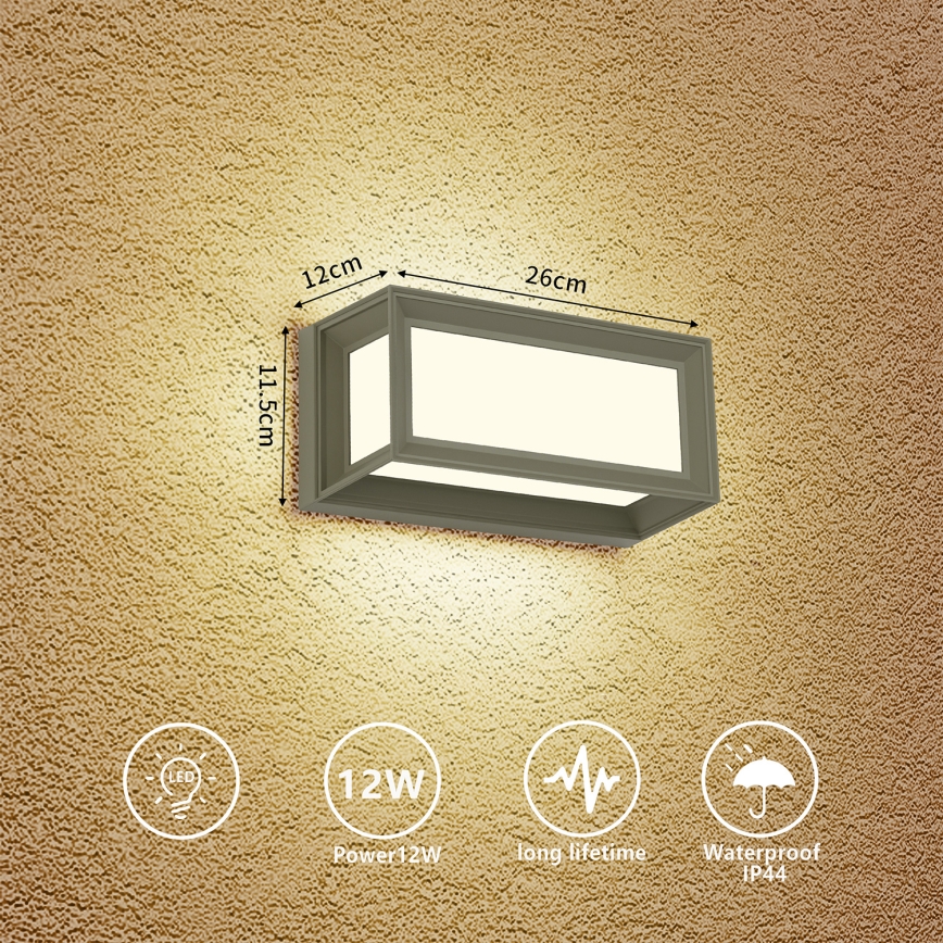 Brilagi - LED Εξωτερικό επιτοίχιο φωτιστικό PARKER LED/12W/230V 3000/4500/6000K γκρι IP44