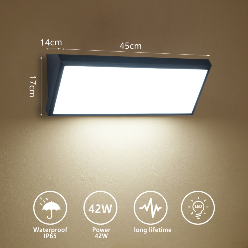 Brilagi - Επιτοίχιο εξωτερικό φωτιστικό LED TRIANGLE LED/42W/230V 3000/4000/6500K 45 cm μαύρο IP65