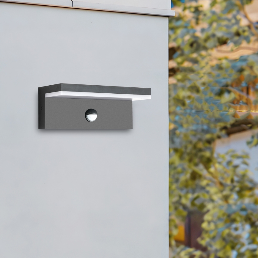 Brilagi - Επιτοίχιο φωτιστικό LED εξωτερικού χώρου με αισθητήρα TESSI LED/10W/230V, ανθρακί, IP54