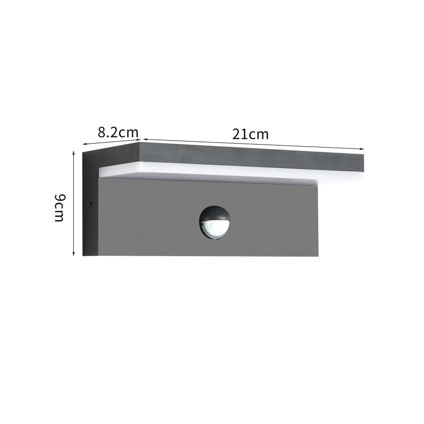 Brilagi - Επιτοίχιο φωτιστικό LED εξωτερικού χώρου με αισθητήρα TESSI LED/10W/230V, ανθρακί, IP54