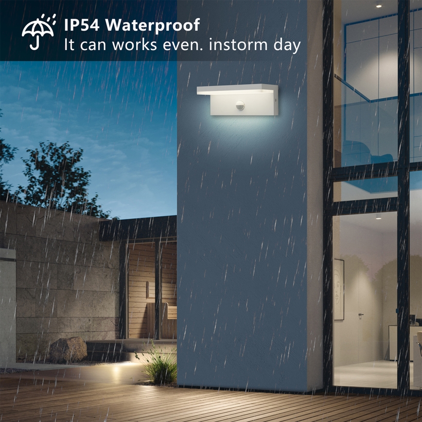 Brilagi - LED Εξωτερικό επιτοίχιο φωτιστικό με αισθητήρα TESSI LED/10W/230V λευκό IP54
