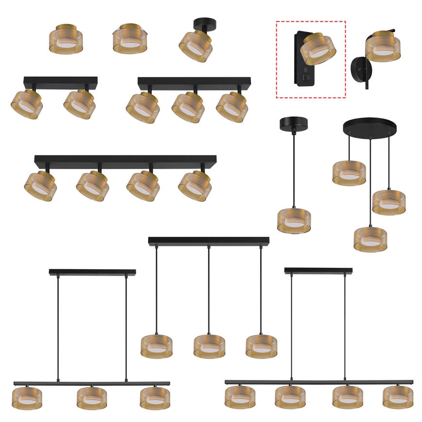 Brilagi - LED Επιτοίχιο φωτιστικό με θύρα USB AURA LUX 1xGX53/30W/230V μαύρο/χρυσό