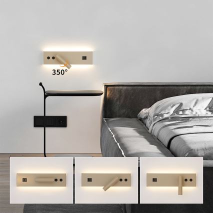 Brilagi - Επιτοίχιο φωτιστικό LED σποτ με θύρα USB NOCTIS LED/3W/230V + LED/9W μπεζ