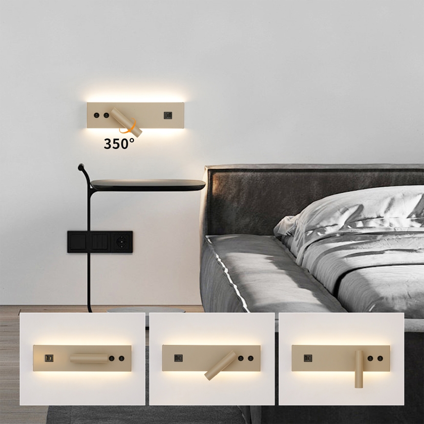 Brilagi - Επιτοίχιο φωτιστικό LED σποτ με θύρα USB NOCTIS LED/3W/230V + LED/9W μπεζ