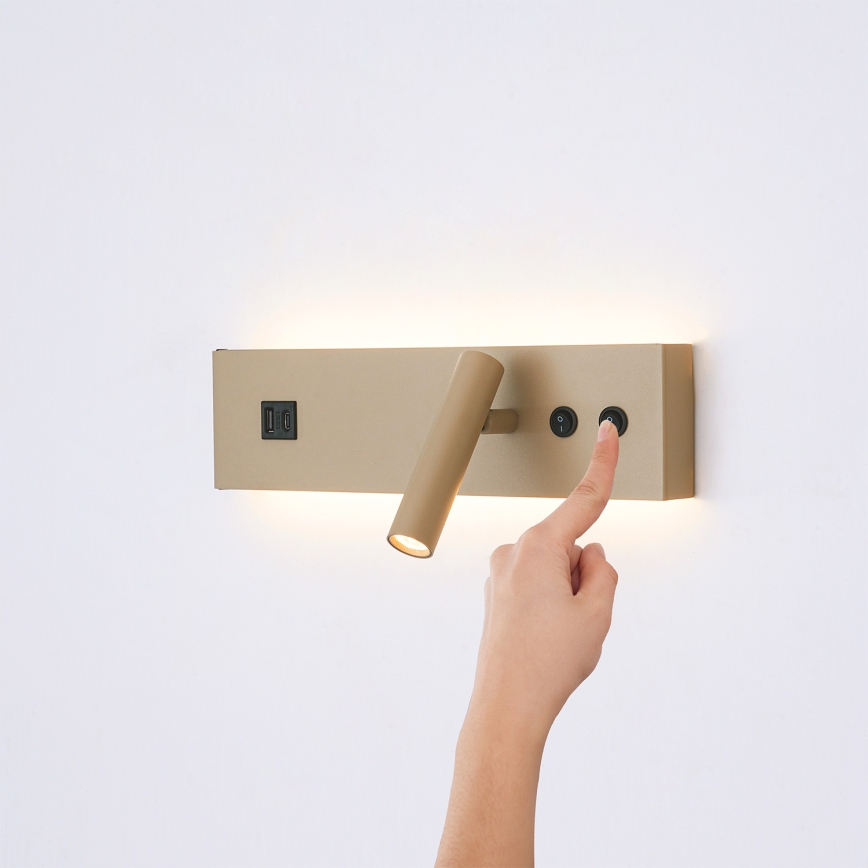 Brilagi - Επιτοίχιο φωτιστικό LED σποτ με θύρα USB NOCTIS LED/3W/230V + LED/9W μπεζ