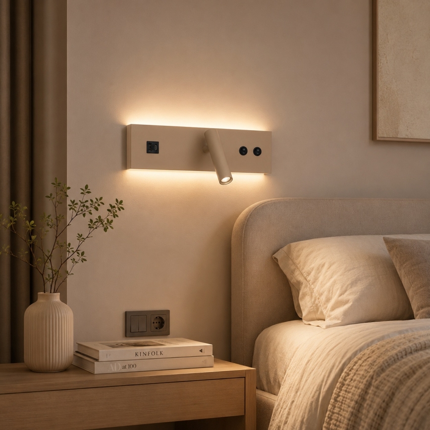 Brilagi - Επιτοίχιο φωτιστικό LED σποτ με θύρα USB NOCTIS LED/3W/230V + LED/9W μπεζ