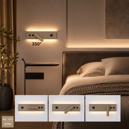 Brilagi - Επιτοίχιο φωτιστικό LED σποτ με θύρα USB NOCTIS LED/3W/230V + LED/9W μπεζ