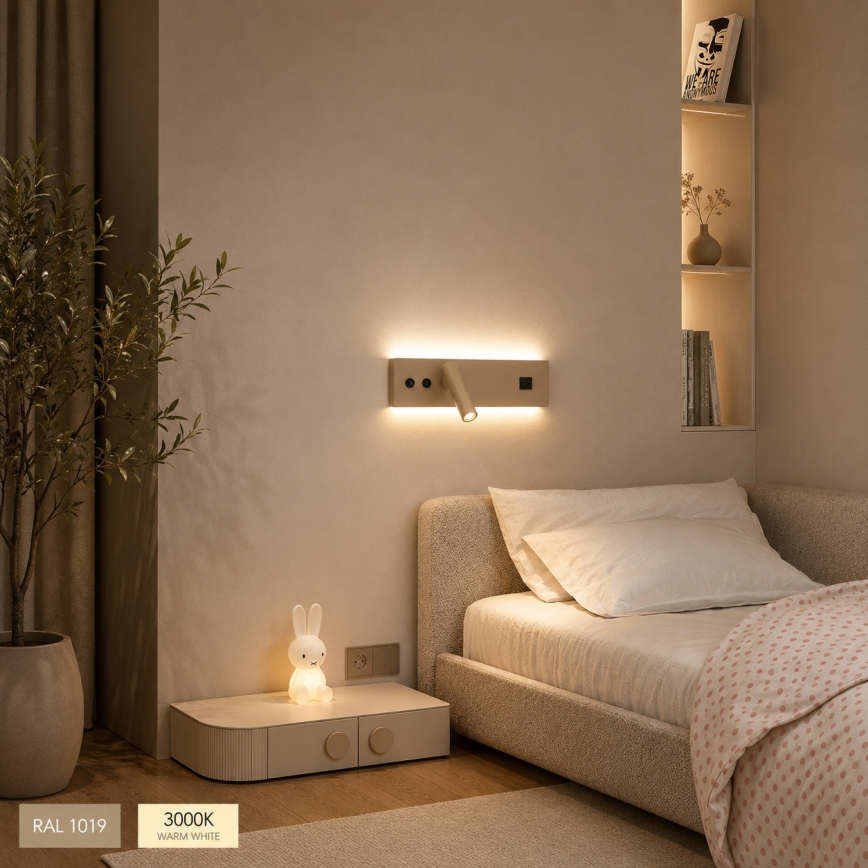 Brilagi - Επιτοίχιο φωτιστικό LED σποτ με θύρα USB NOCTIS LED/3W/230V + LED/9W μπεζ