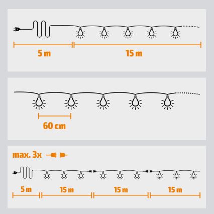 Brilagi - LED εξωτερική διακοσμητική γιρλάντα GIRLANDA 25xE12/0,8W/230V 20m IP44 ψυχρό λευκό