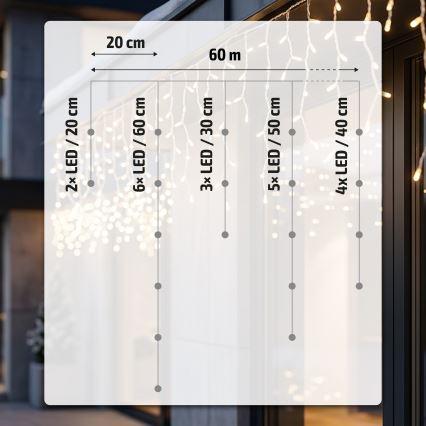 BRILAGI - LED Εξωτερική χριστουγεννιάτικη γιρλάντα 1200xLED/8 λειτουργίες 63m IP44 θερμό λευκό, σε σχήμα σταλακτίτη