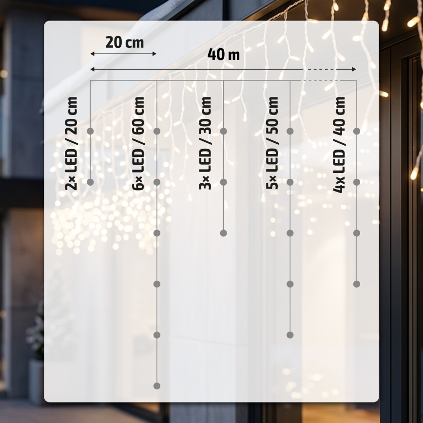 BRILAGI - LED Εξωτερική χριστουγεννιάτικη γιρλάντα 800xLED/8 λειτουργίες 43m IP44 θερμό λευκό σταλακτίτες