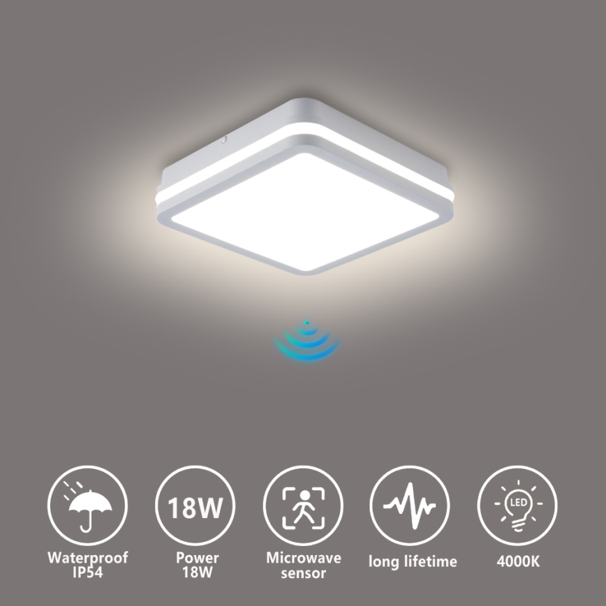 Brilagi - LED εξωτερικό φωτιστικό με αισθητήρα BENE LED/18W/230V 22x22 cm λευκό IP54