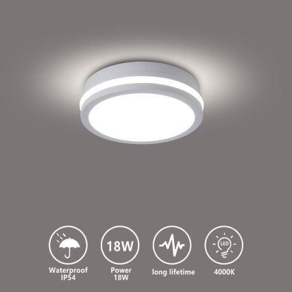 Brilagi - LED εξωτερικό φωτιστικό οροφής BENE LED/18W/230V διάμ. 21,5 cm λευκό IP54