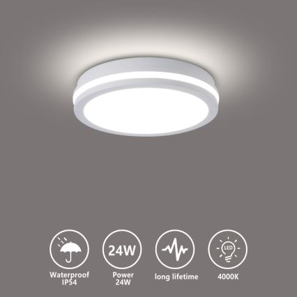 Brilagi - LED Εξωτερικό φωτιστικό οροφής BENE LED/24W/230V Ø 26 cm λευκό IP54