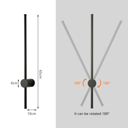 Brilagi - Εξωτερικό επιτοίχιο φωτιστικό LED AURA LED/12W/230V 4000K IP54 65 cm μαύρο CRI 90
